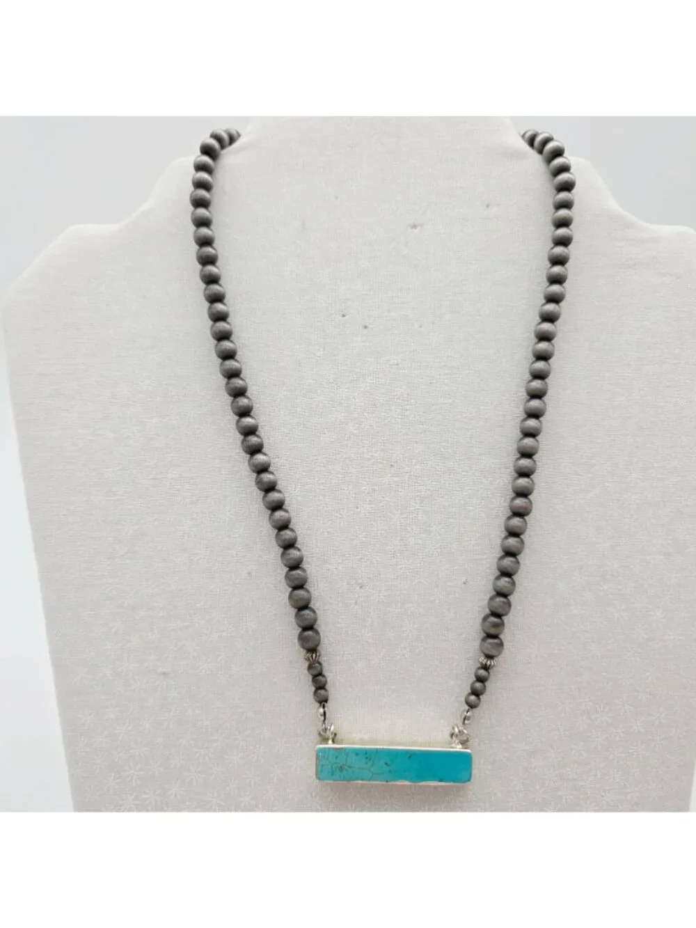 Women's Faux Navajo Pearl Turquoise Bar Necklace 18" - Picture 2 of 9